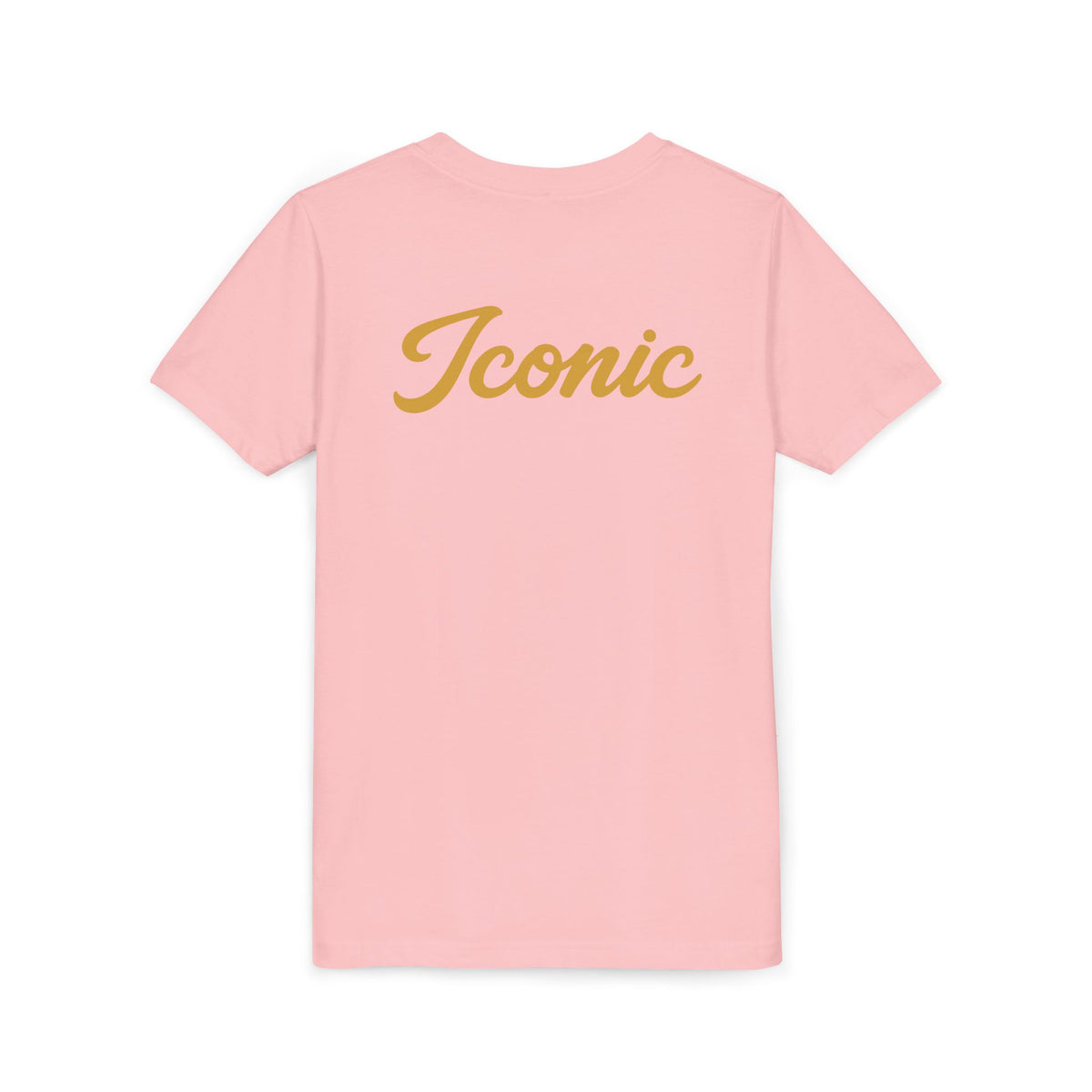 Back · Pink · Iconic Script Tee | 'slay' chest text, 'Iconic' back design, youth t-shirt