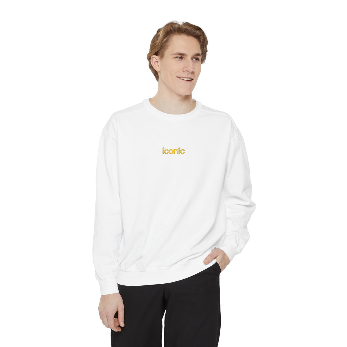 Front on model · White · Unisex Garment-Dyed Sweatshirt