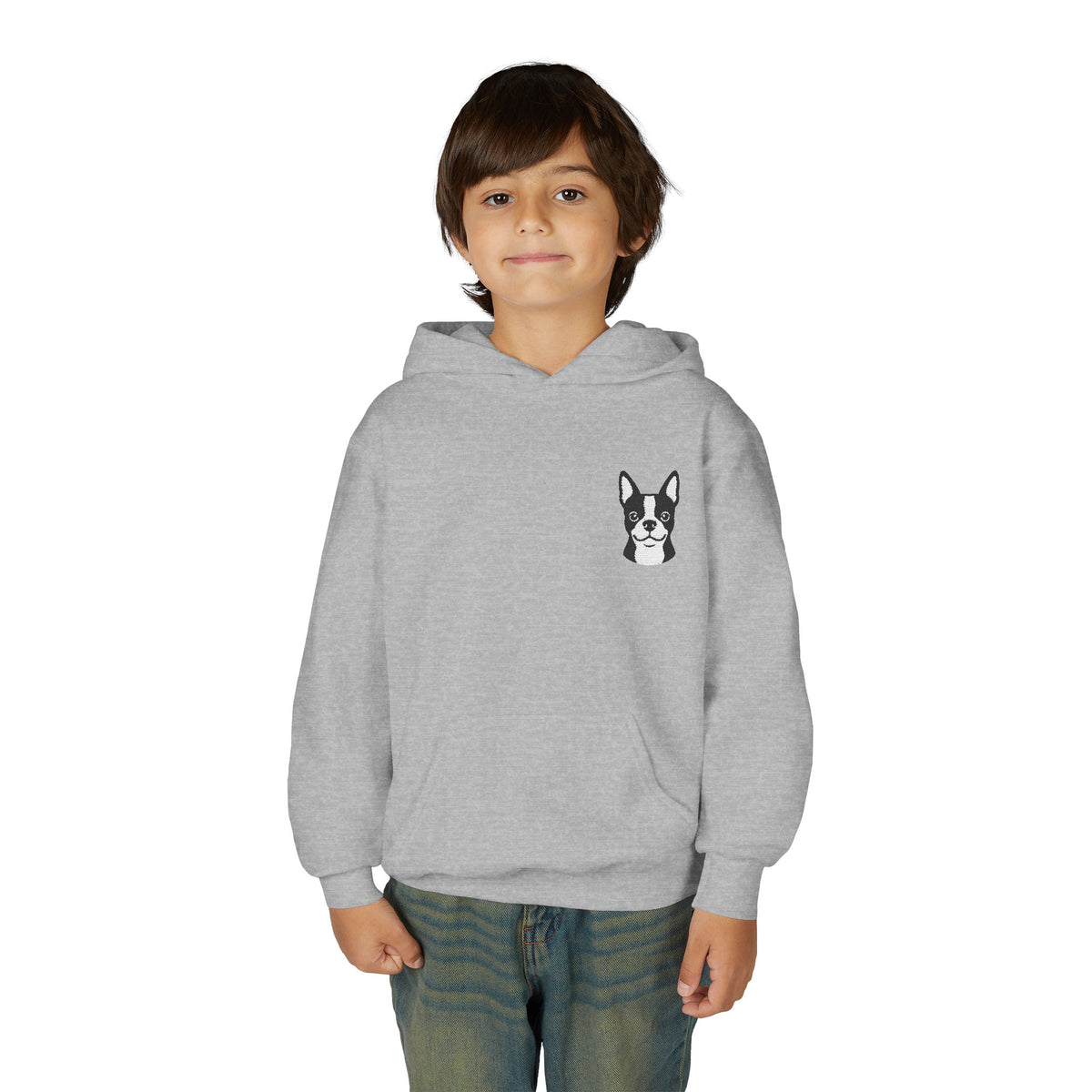 Front on model · Sport Grey · Youth Heavy Blend Hooded Sweatshirt