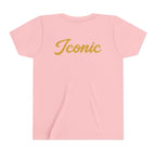 Back · Pink · Iconic Script Tee | 'slay' chest text, 'Iconic' back design, youth t-shirt