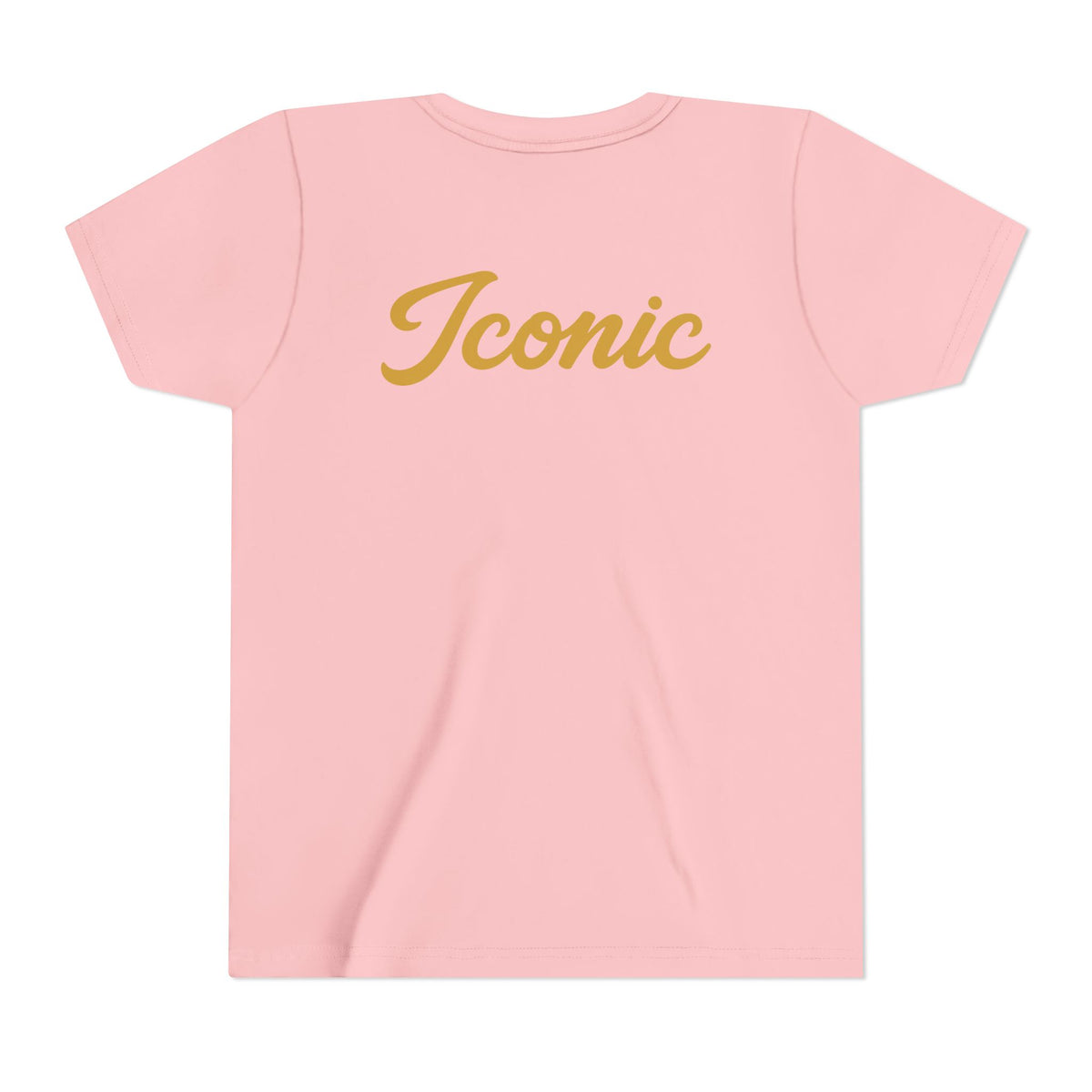Back · Pink · Iconic Script Tee | 'slay' chest text, 'Iconic' back design, youth t-shirt