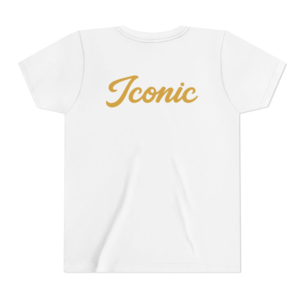 Back · White · Iconic Script Tee | 'slay' chest text, 'Iconic' back design, youth t-shirt