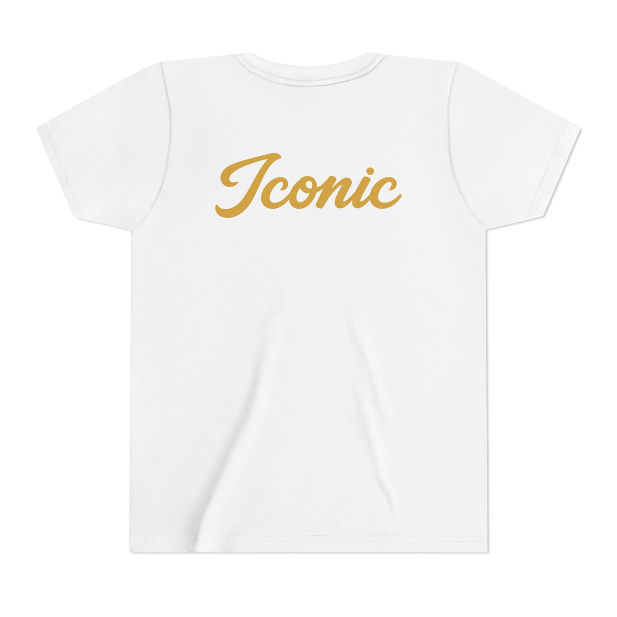 Back · White · Iconic Script Tee | 'slay' chest text, 'Iconic' back design, youth t-shirt