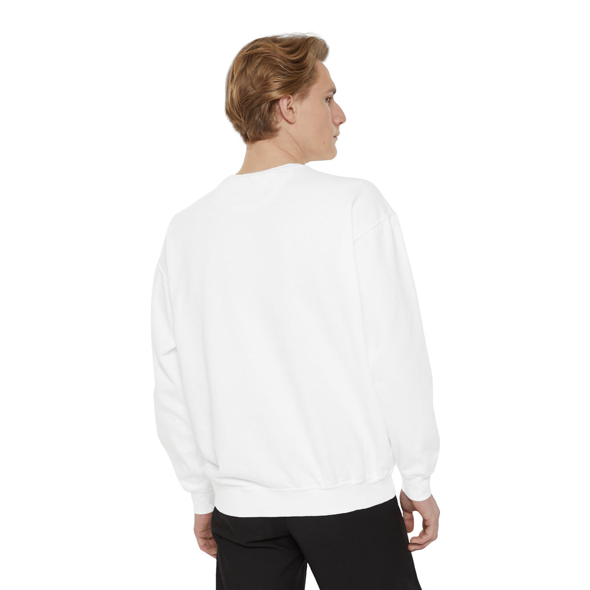 Back on model · White · Unisex Garment-Dyed Sweatshirt