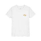 Front · White · Iconic Script Tee | 'slay' chest text, 'Iconic' back design, youth t-shirt