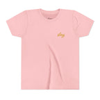Front · Pink · Iconic Script Tee | 'slay' chest text, 'Iconic' back design, youth t-shirt