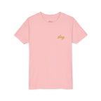 Front · Pink · Iconic Script Tee | 'slay' chest text, 'Iconic' back design, youth t-shirt