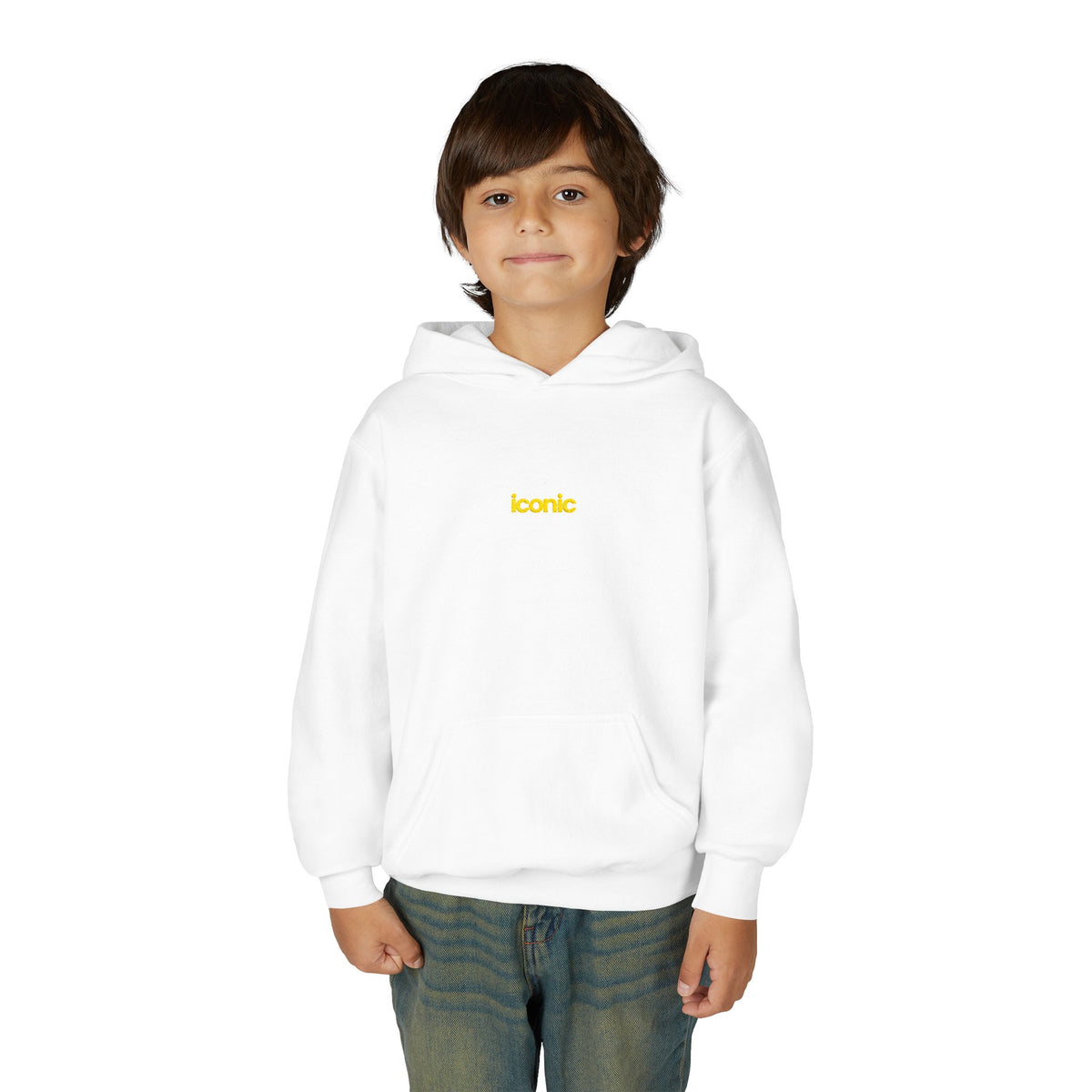 Front on model · White · Youth Heavy Blend Hooded Sweatshirt