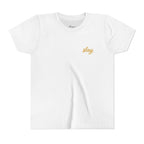 Front · White · Iconic Script Tee | 'slay' chest text, 'Iconic' back design, youth t-shirt