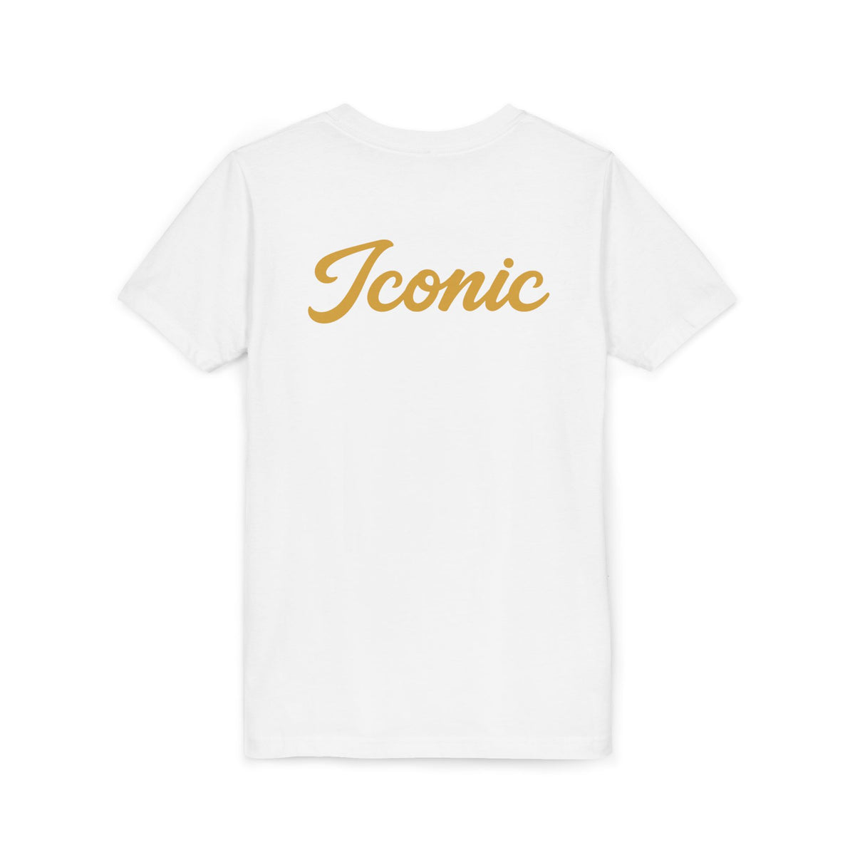 Back · White · Iconic Script Tee | 'slay' chest text, 'Iconic' back design, youth t-shirt