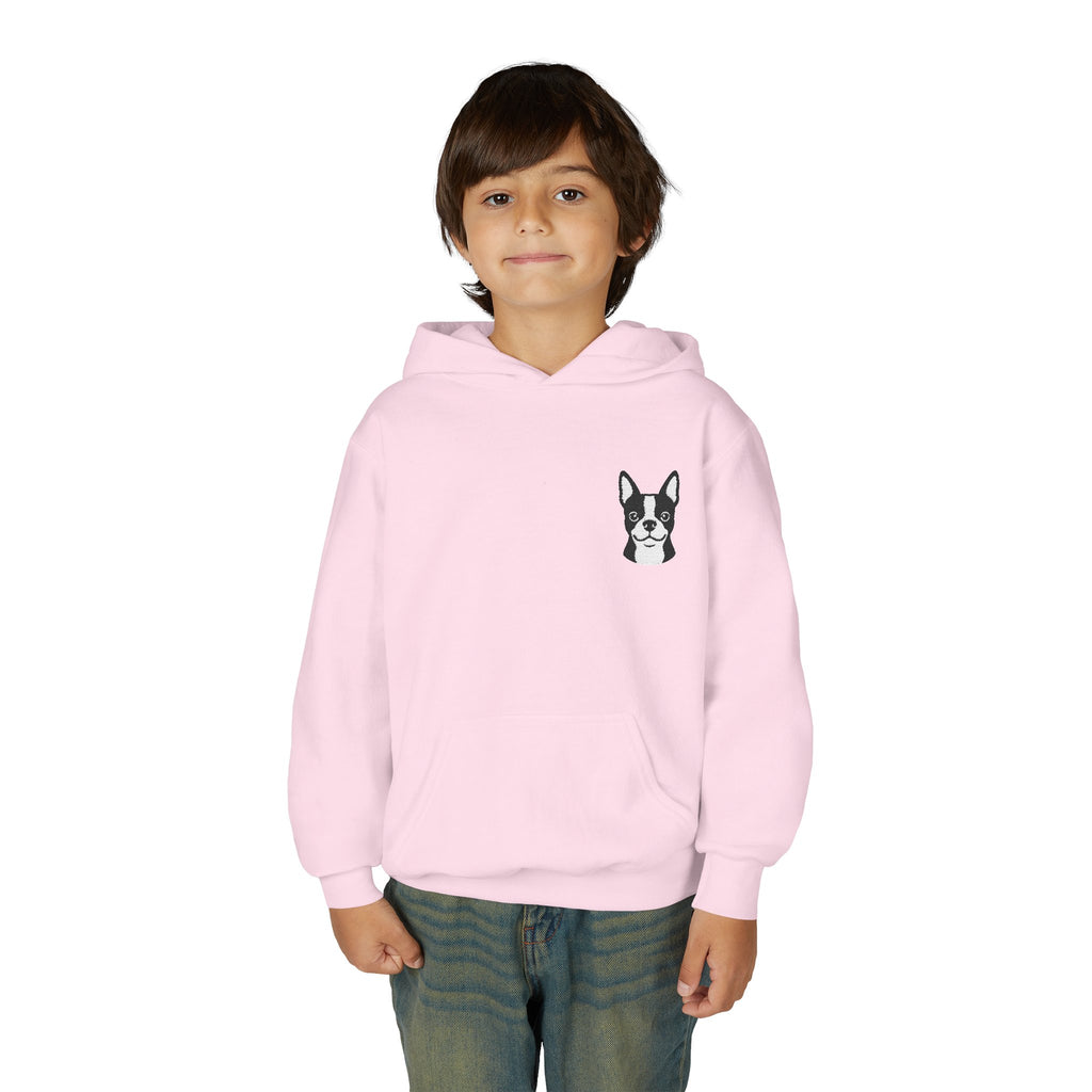 Front on model · Light Pink · Youth Heavy Blend Hooded Sweatshirt